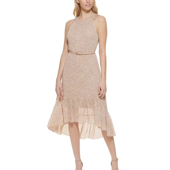 Tommy Hilfiger Women's High Low Tan Cream Flowy Halter Dress Size 6 NWD FLAW - Picture 4 of 9